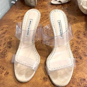 Manolo Blahnik Clear and Beige Heels